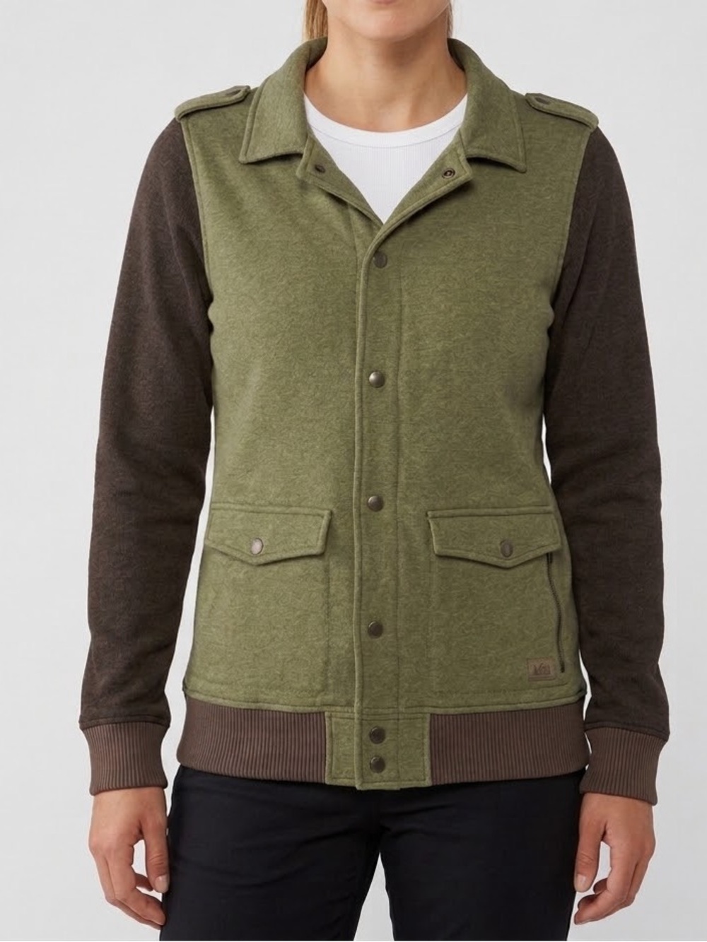 REI Hooded Utility Vest Jacket in Green & Gray Size Medium